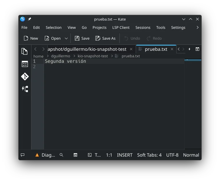 prueba.txt actual en Kate: Segunda versión